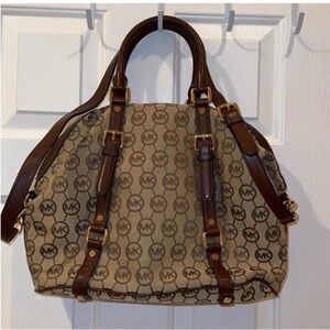 Michael Kors Tan and Brown Monogram Shoulder Bag